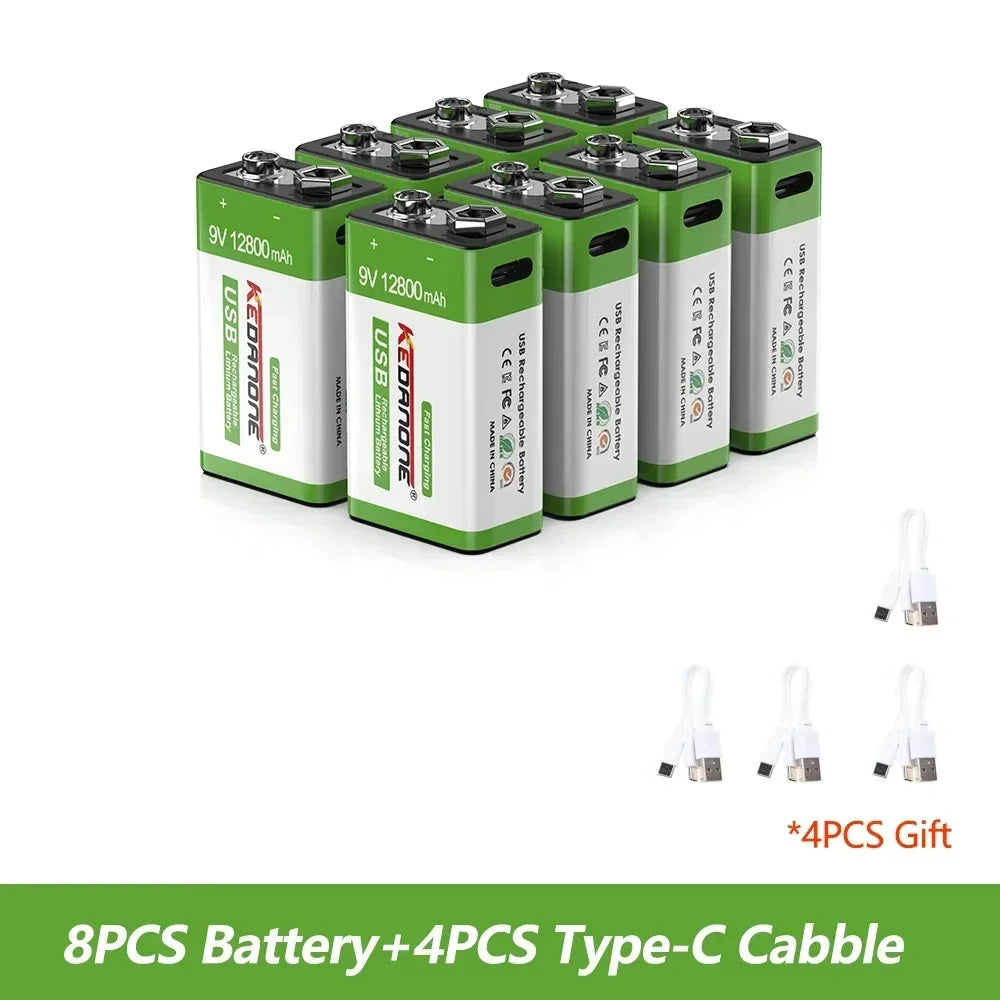 New 9V Rechargeable Battery 12800mAh Micro USB Lithium Batteries for Multimeter Microphone Toy Remote Control KTV Li-ion Battery