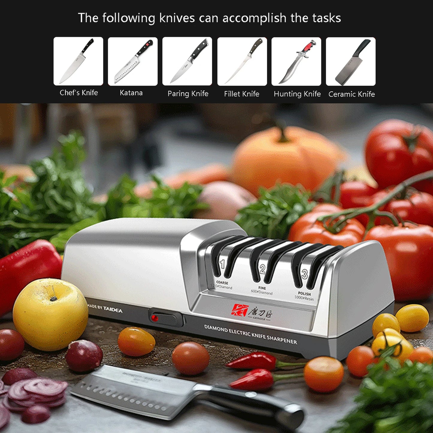 TAIDEA Professional Electric Knife Sharpener - 3-Stage System, Restore and Polish Blades Effortlessly Kitchen Sharpener