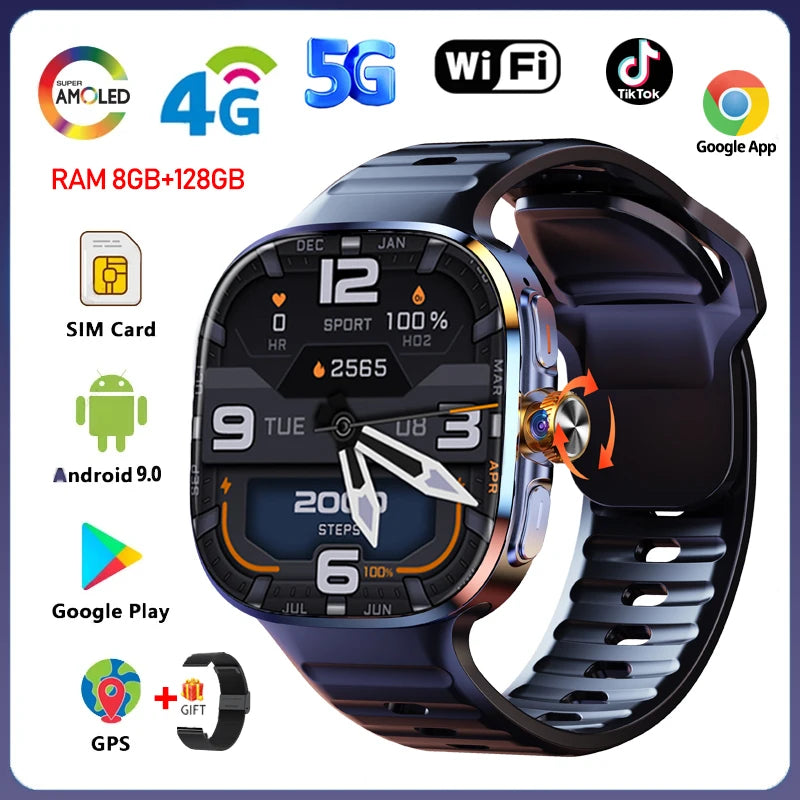 5G/4G Full Network Smart Watch 2.40 inch Big Screen HD Video Call WIFI GPS 8GB+128GB RAM 2100mAh Google Play Sim Card Smartwatch