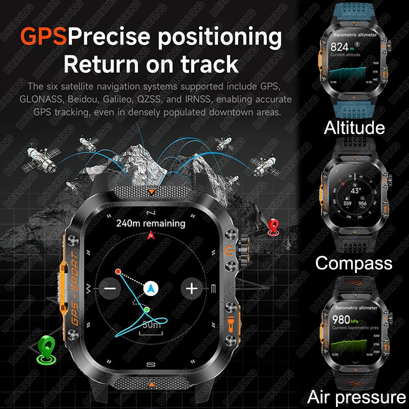 For Xiaomi Military Outdoor Sports GPS Smart Watch Men Built-in GPS 3ATM Waterproof Compass Heart rate Bluetooth Call SmartWatch