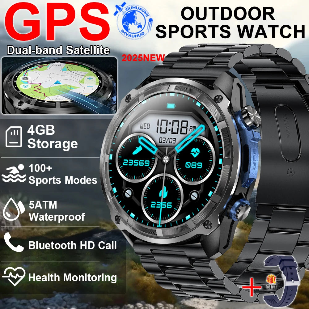 2025 New GPS SmartWatch Offline Maps 4GB Memory Video Player Military Sports Smart bracelet Men 50m Swimming Waterproof Sapphire