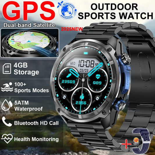 2025 New GPS SmartWatch Offline Maps 4GB Memory Video Player Military Sports Smart bracelet Men 50m Swimming Waterproof Sapphire