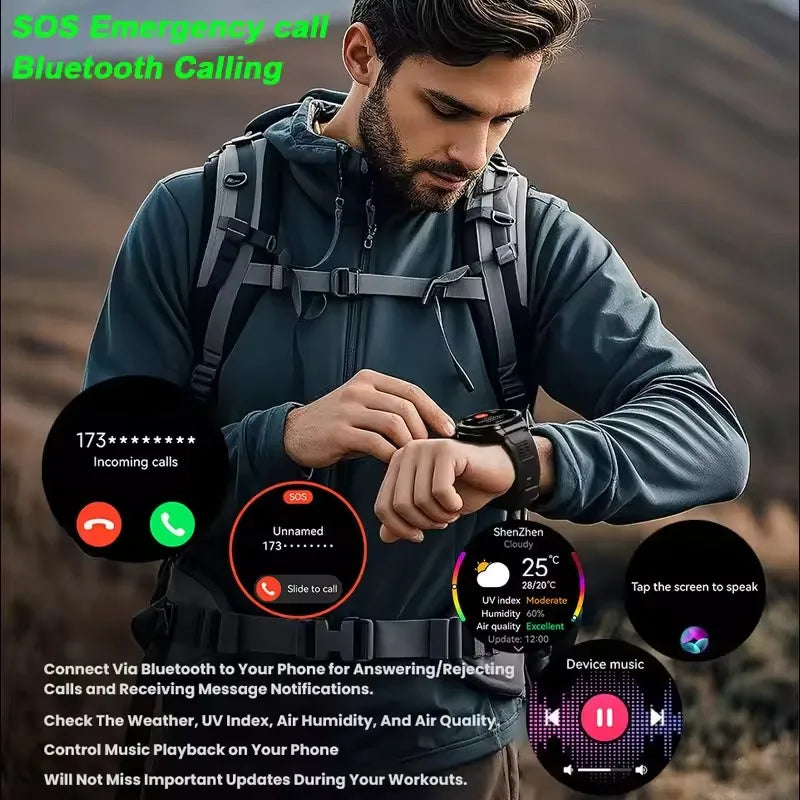 2025 New Dual-Band satellite GPS Smart Watch Men 1.43'' AMOLED Screen Compass Heart Rate BT Call IP69 Waterproof Swimming Watch