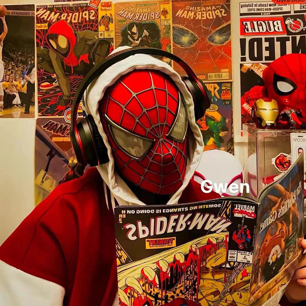 Marvel Toby Maguire Spiderman Mask With Hard Face Shell & Magnetic Eyes Super Hero Venom Screen Printed Fabric 3d Webs Cos Gift