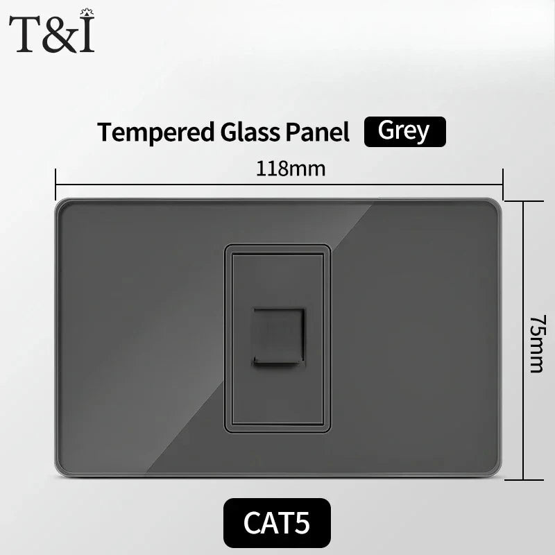 118*75mm Tempered Glass Socket US Wall Socket Thai USB Socket Plug with Dual USB Type-C Ports,Light Switch 110V
