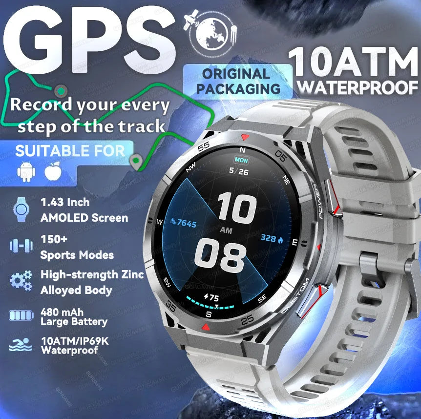 2025 New Dual-Band satellite GPS Smart Watch Men 1.43'' AMOLED Screen Compass Heart Rate BT Call IP69 Waterproof Swimming Watch