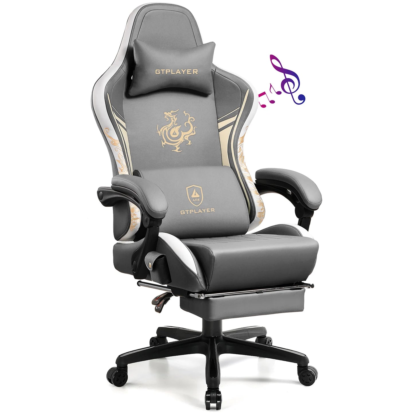GTPLAYER Gaming Chair with Bluetooth Speakers, Footrest & Ergonomic Design, Dragon Series Video Game & Office Chair