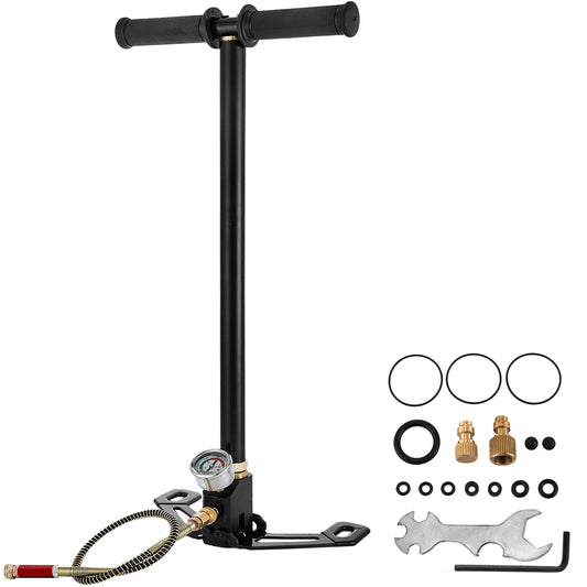 SucceBuy 3 Stage PCP Pump 30MPa 4500PSI Pressure Gauge Air Hand Stirrup Pump for Car Bicycle Tire Scuba Tank Paintball Filling