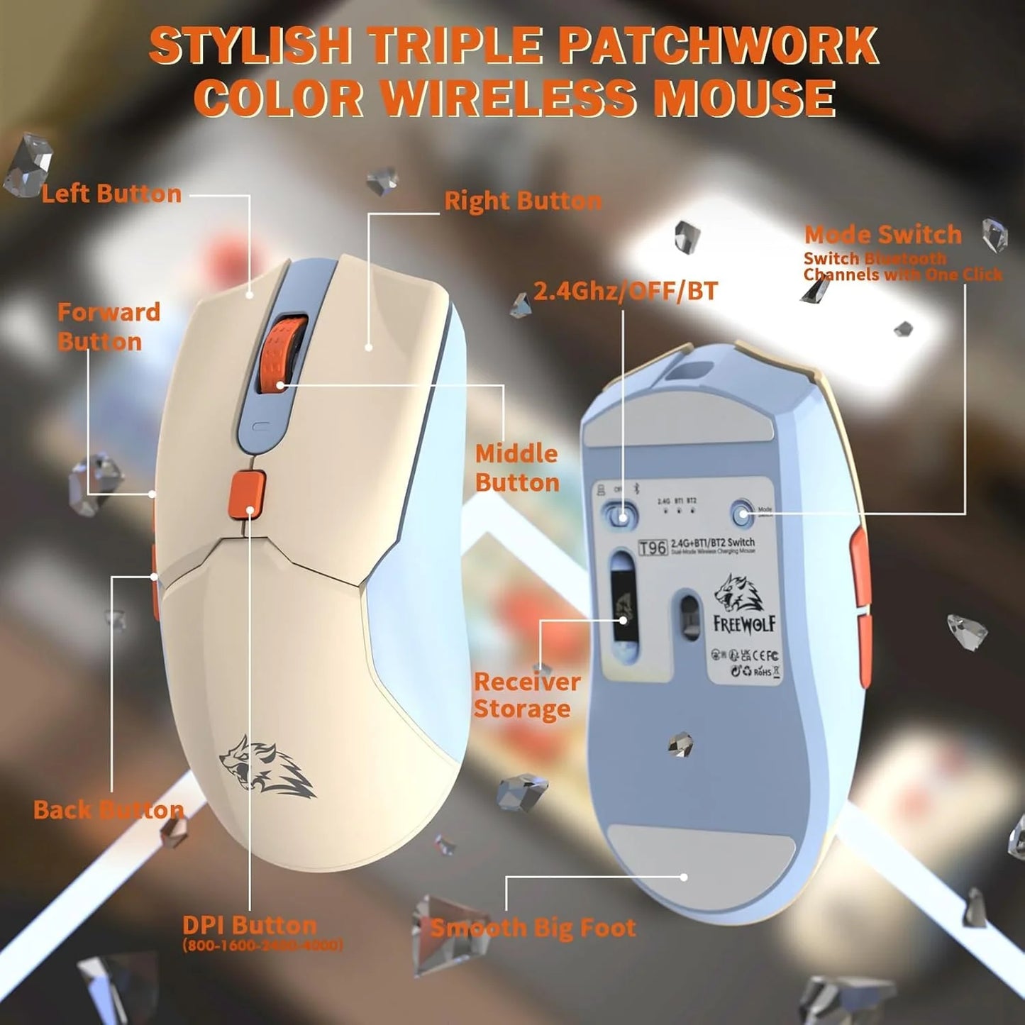 ZIYOU LANG T96 Wireless Gaming Keyboard and Mouse Combo, BT/2.4G RGB Backlit with Smart Display & Knob, 4000 DPI Gaming Mouse