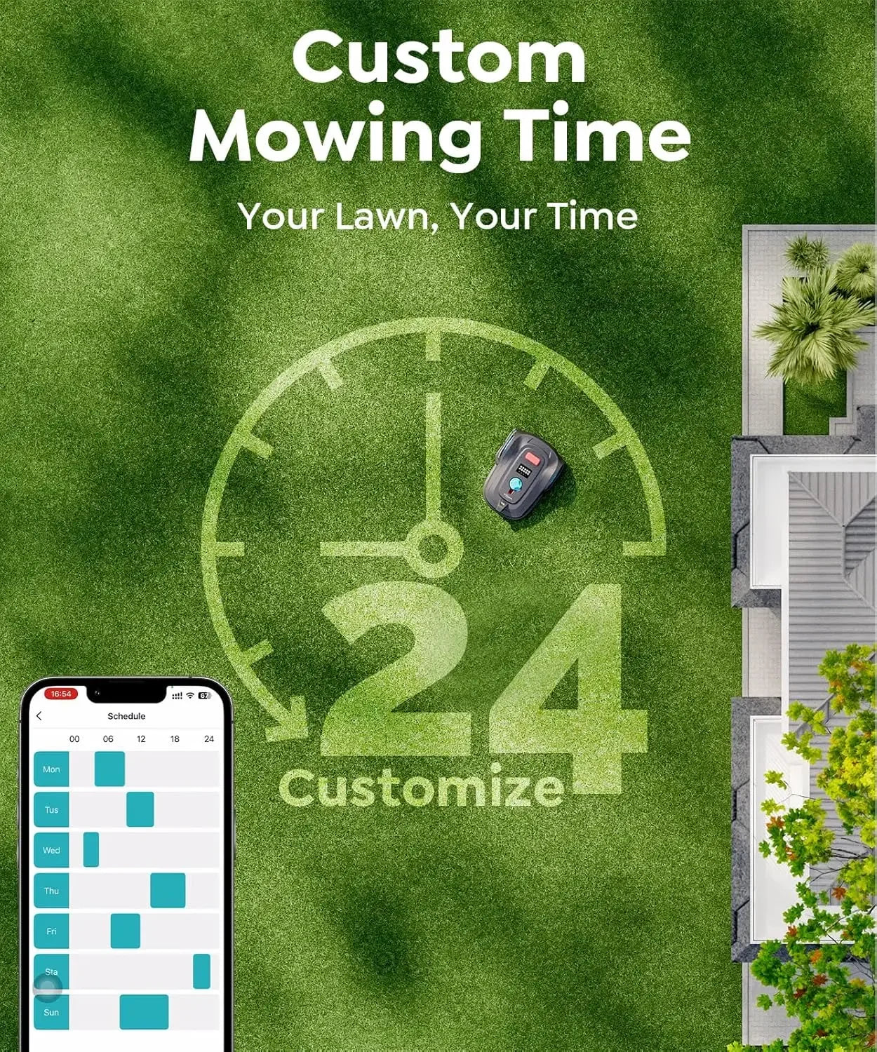 Customizable Cordless Robot Lawn Mower With GPS + 3D Visual Navigation, Bow-Shaped Path Mowing, APP Control
