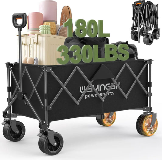 Electric Collapsible Wagon - Heavy Duty Utility Cart with Wheels - All Terrain Electric Wagon Cart Foldable - 6 Miles of Long Ba