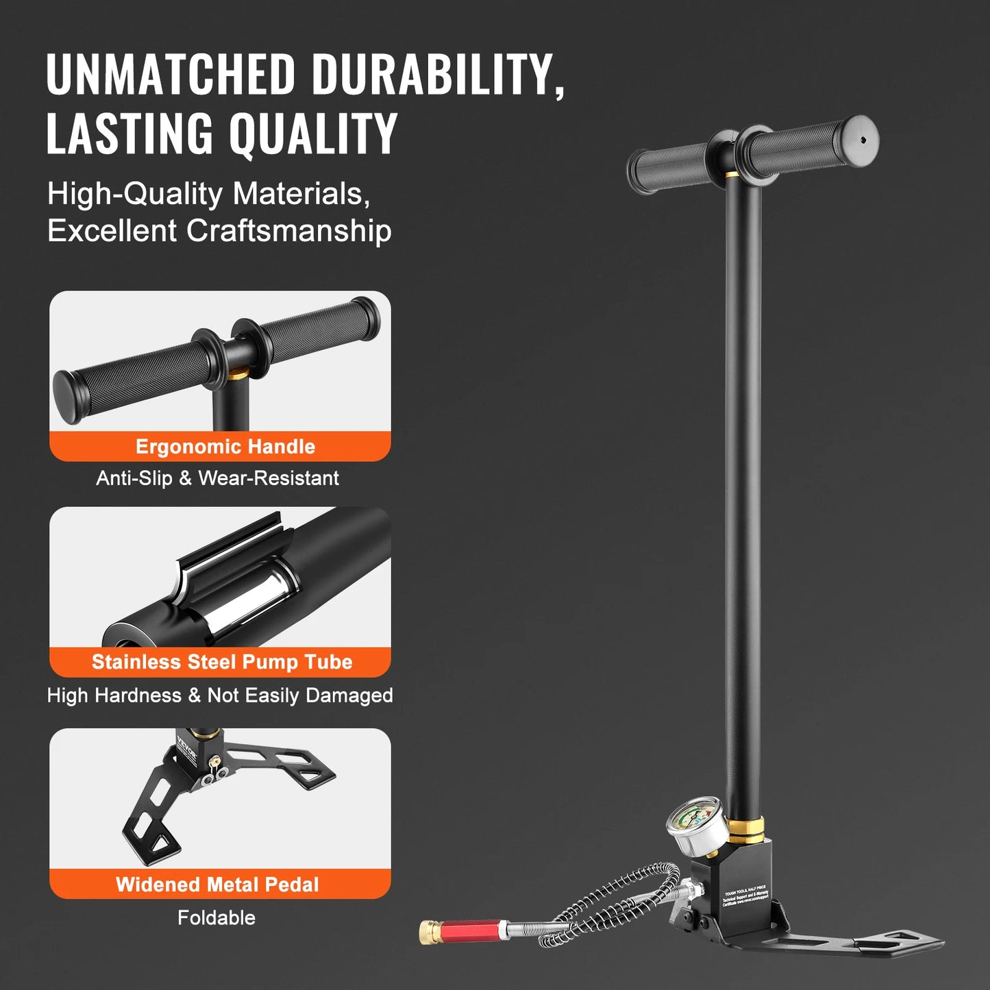 SucceBuy 3 Stage PCP Pump 30MPa 4500PSI Pressure Gauge Air Hand Stirrup Pump for Car Bicycle Tire Scuba Tank Paintball Filling