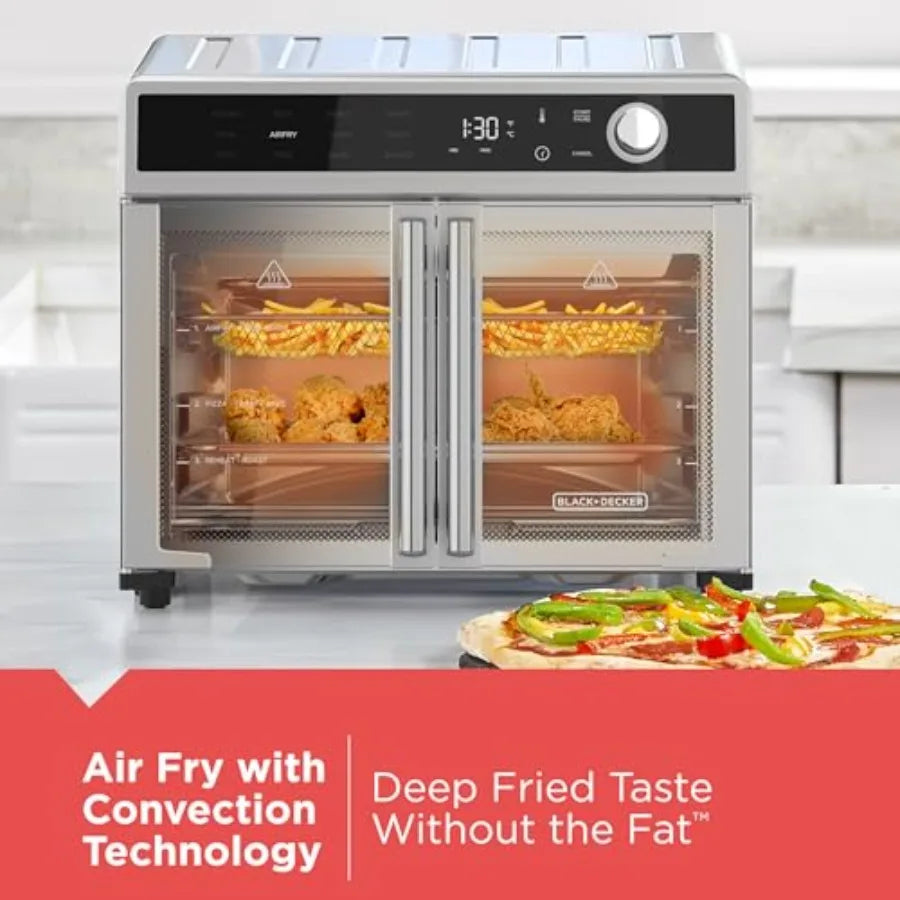 Crisp 'N Bake Air Fryer Toaster Oven Combo 12 in 1 Countertop Convection Oven Cooks Food Fast Fits a Whole Pizza or 6 Toast Sli