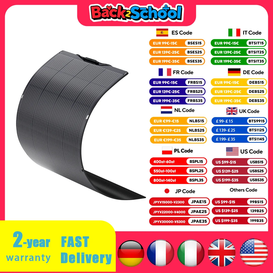 ALLPOWERS Balcony Power Plant 200W / 100W Flexible Solarpanel IP68 Solar Cell Solar Charger Photovoltaic 12V/32V off-grid for RV