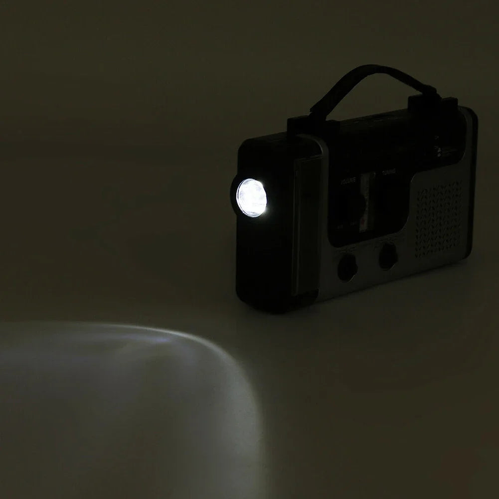Solar Hand Crank Radio Receiver Mini Portable AM/FM Weather Radio with Multifunctional Flashlight Emergency Power Supply