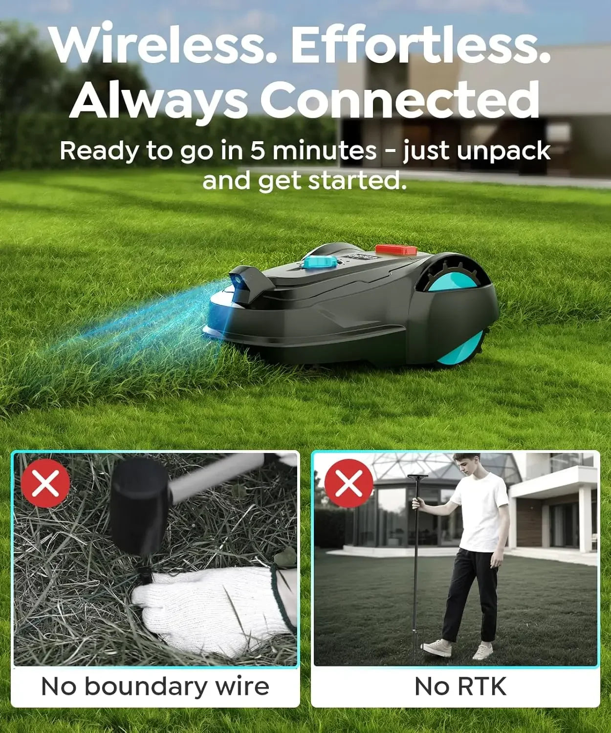 Customizable Cordless Robot Lawn Mower With GPS + 3D Visual Navigation, Bow-Shaped Path Mowing, APP Control