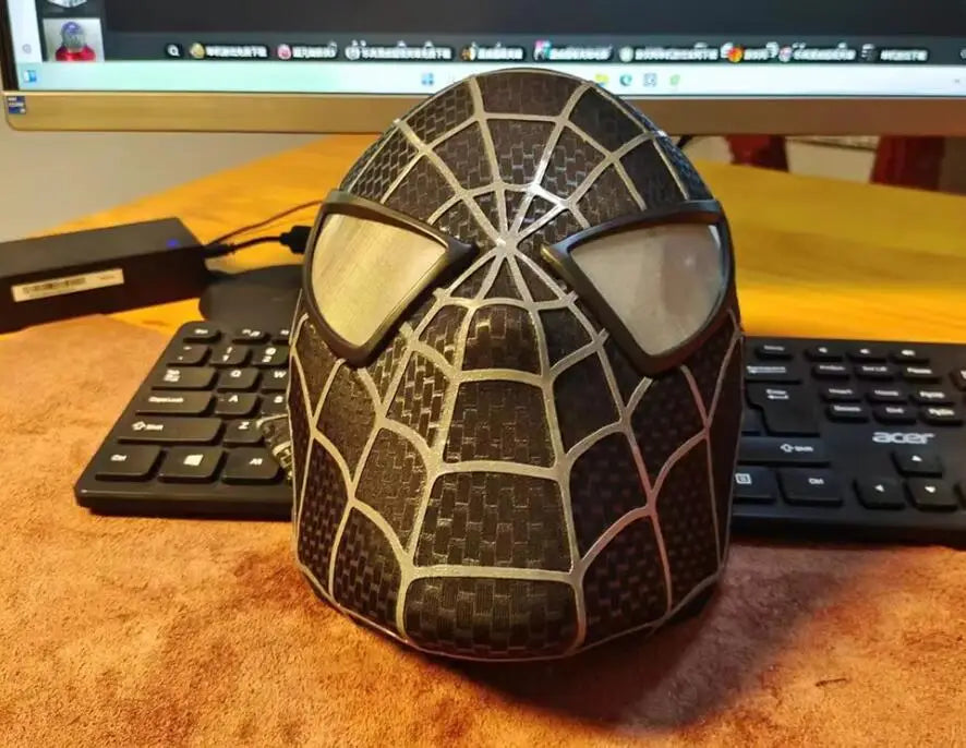 Marvel Toby Maguire Spiderman Mask With Hard Face Shell & Magnetic Eyes Super Hero Venom Screen Printed Fabric 3d Webs Cos Gift