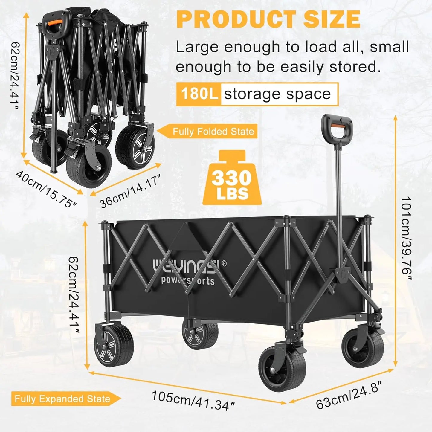 Electric Collapsible Wagon - Heavy Duty Utility Cart with Wheels - All Terrain Electric Wagon Cart Foldable - 6 Miles of Long Ba