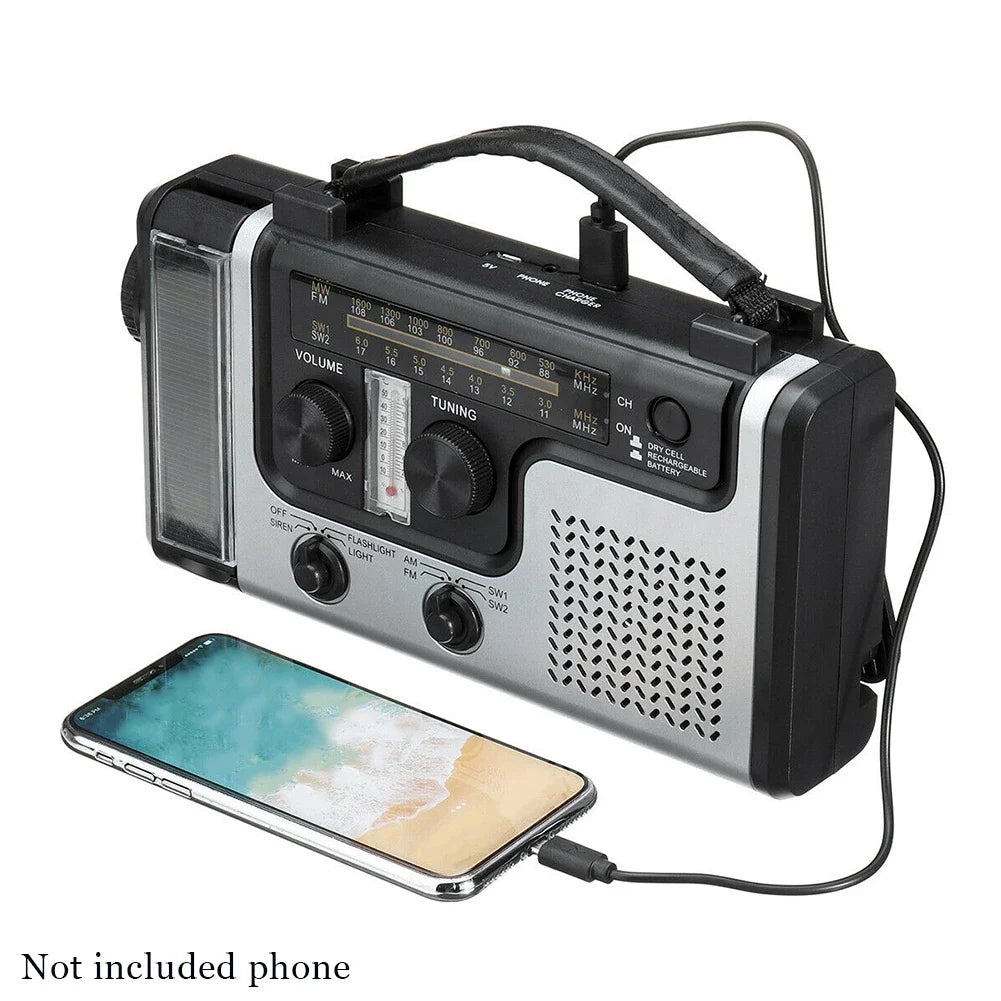 Solar Hand Crank Radio Receiver Mini Portable AM/FM Weather Radio with Multifunctional Flashlight Emergency Power Supply