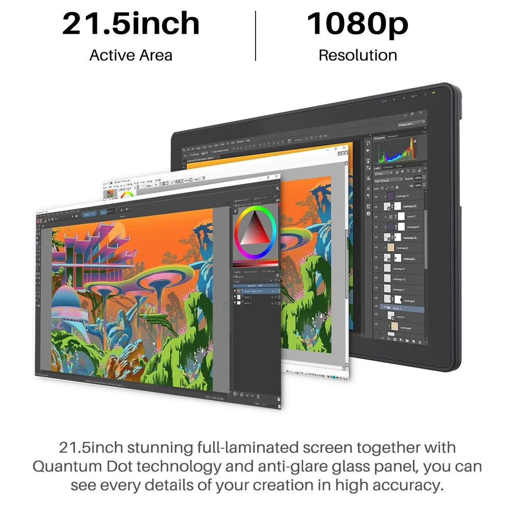21.5 Inch Huion Graphics Tablet Monitor Kamvas 22 Plus 140%sRGB Drawing Tablet Support Linux MacOS Laotop Android USB3.1 DP1.2