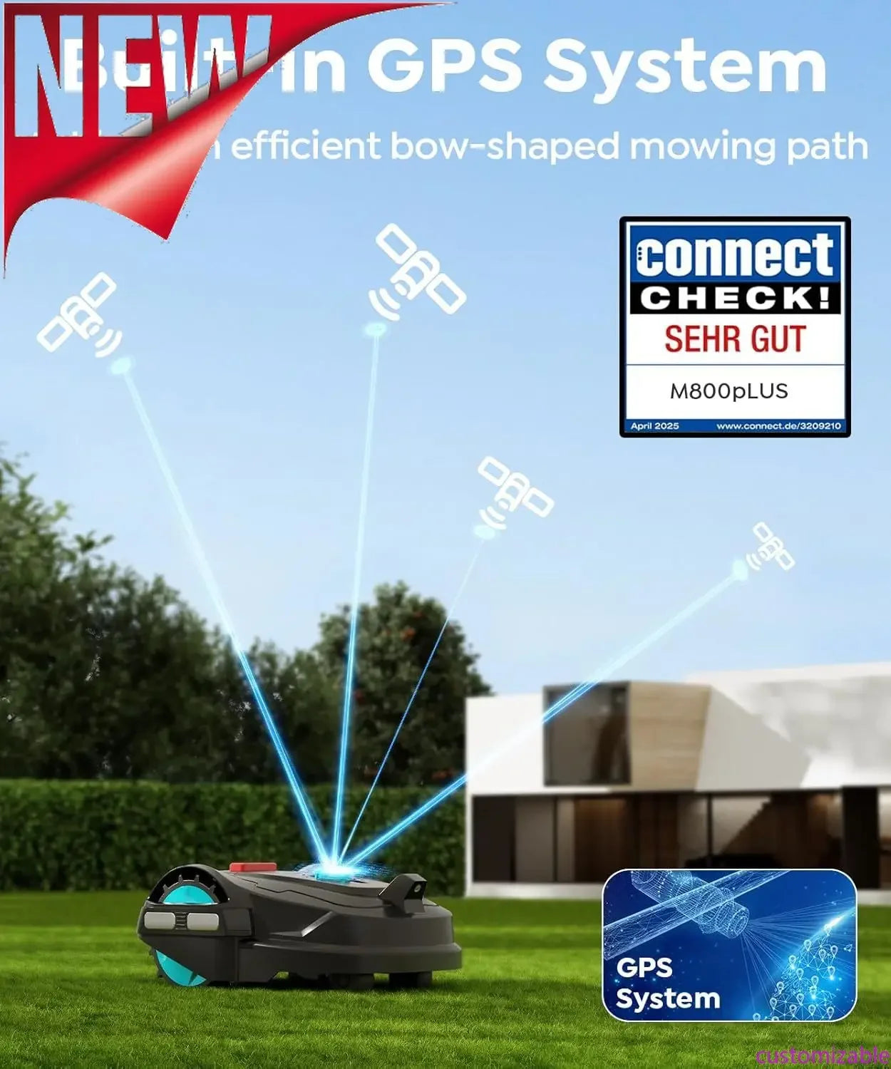 Customizable Cordless Robot Lawn Mower With GPS + 3D Visual Navigation, Bow-Shaped Path Mowing, APP Control