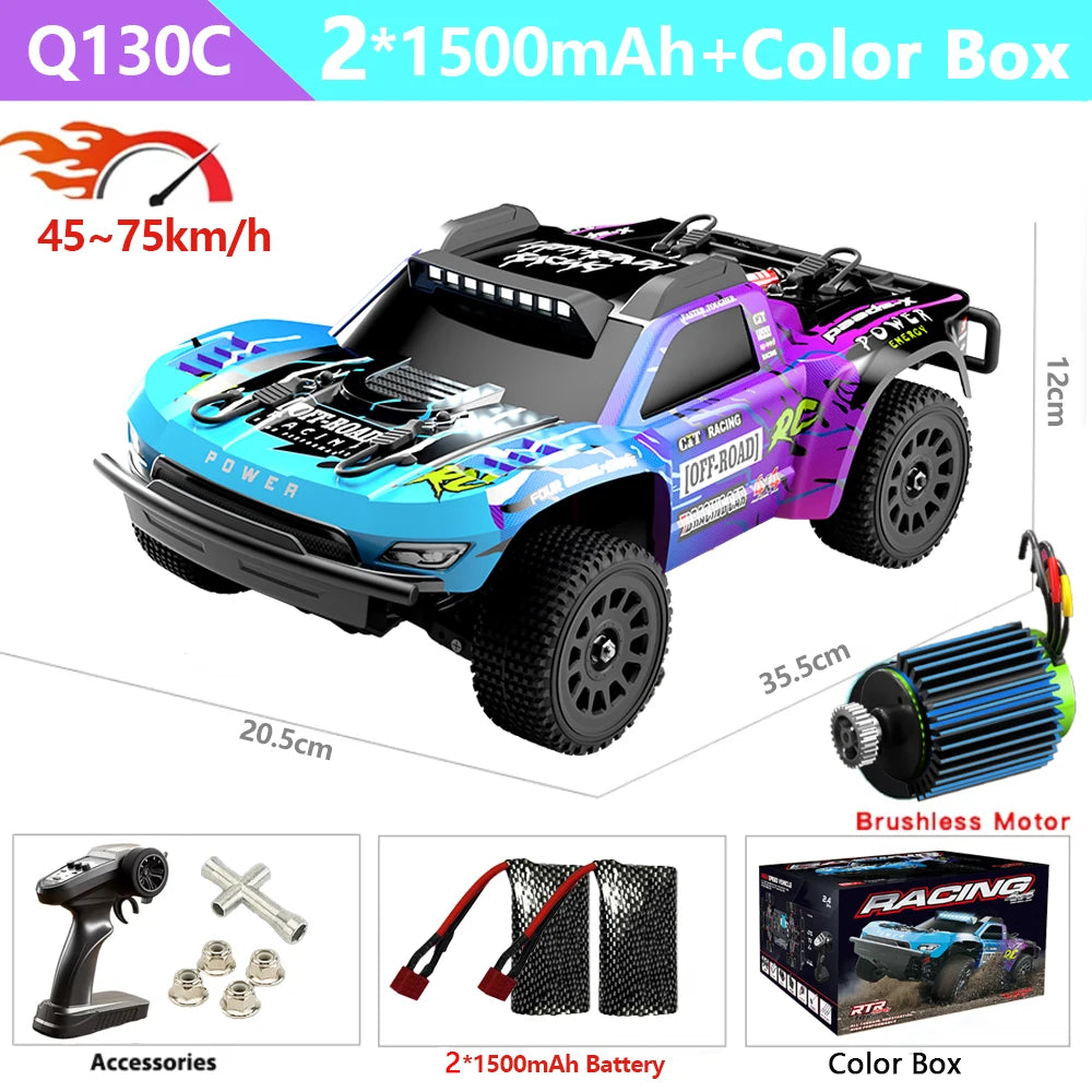 75km/h RC Car Q130C Upgraded Brushless Remote Control Vehicle 4WD Off-road High Speed Climbing Crawler Model Toys for Adults
