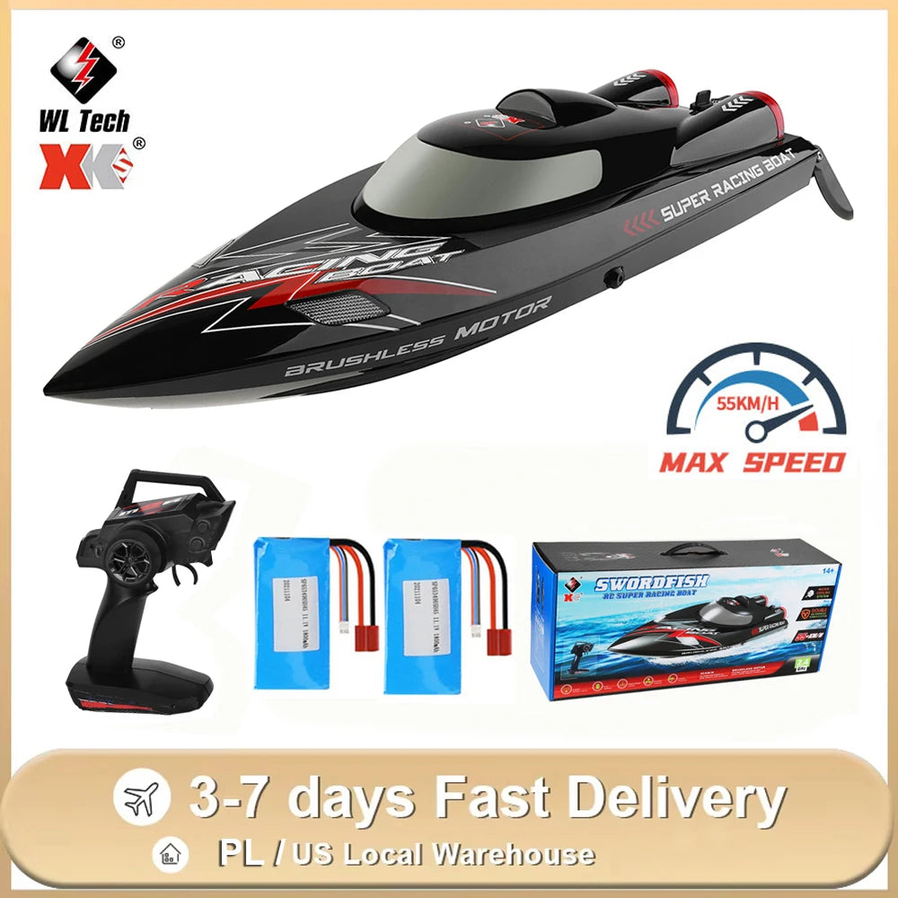 WLtoys WL916 RC Boat 2.4Ghz 55KM/H Brushless High Speed Racing Ship Remote Control Speedboat Toys For Adults with 2 Batteries