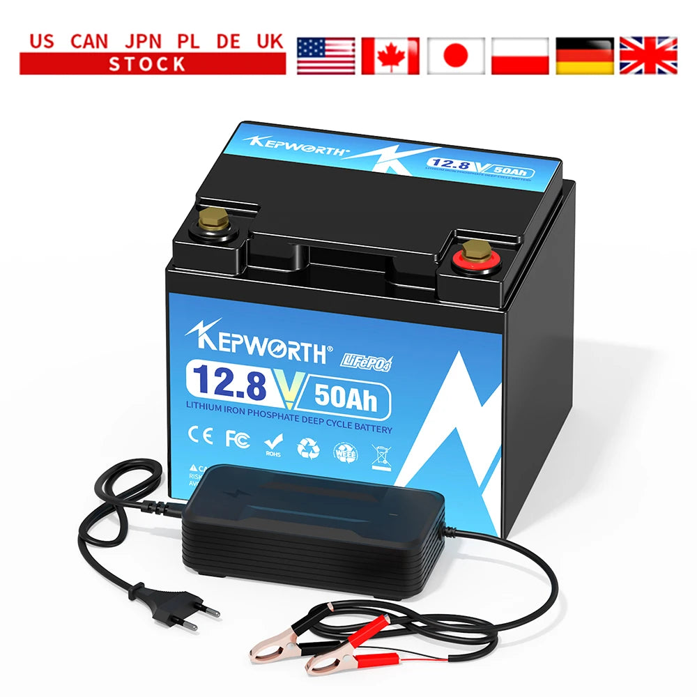New 12.8V 50Ah Lithium Iron Phosphate Battery Deep Cycle LiFePO4 Built-in BMS For Motors, Scooters, Campers Golf Cart Off-Road
