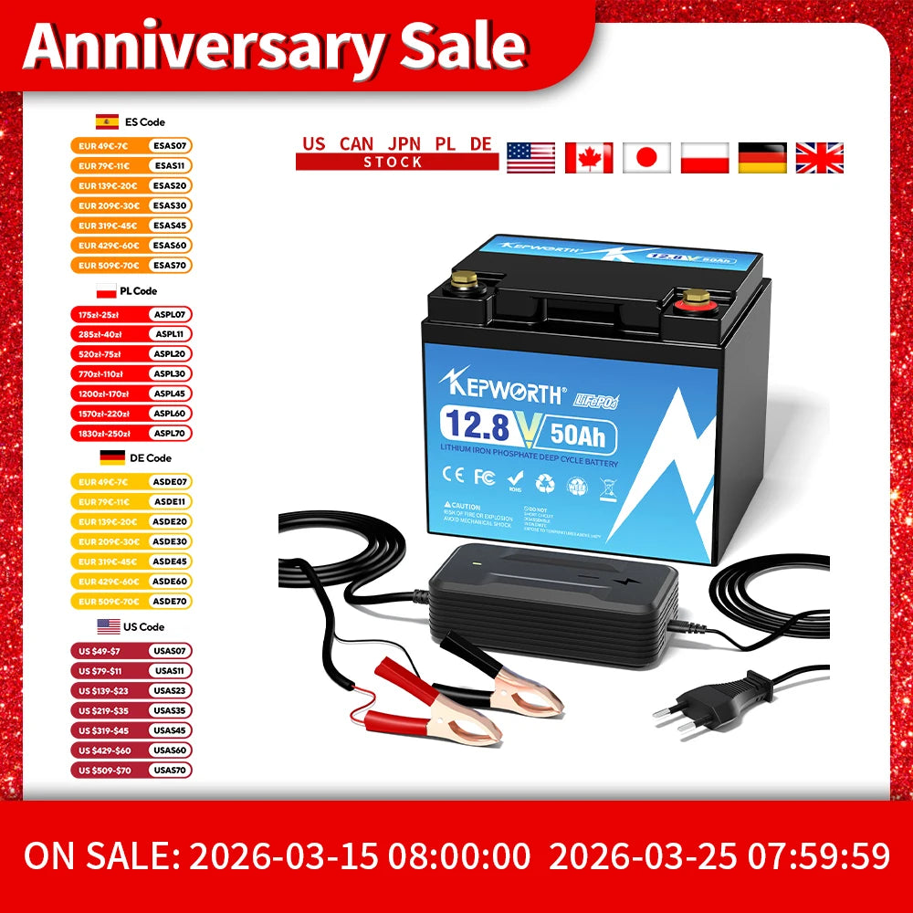 New 12.8V 50Ah Lithium Iron Phosphate Battery Deep Cycle LiFePO4 Built-in BMS For Motors, Scooters, Campers Golf Cart Off-Road