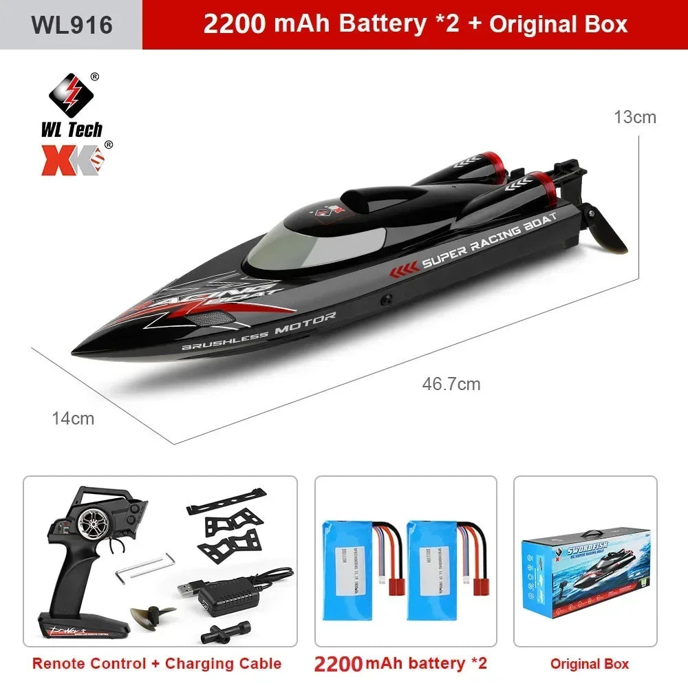 WLtoys WL916 RC Boat 2.4Ghz 55KM/H Brushless High Speed Racing Ship Remote Control Speedboat Toys For Adults with 2 Batteries
