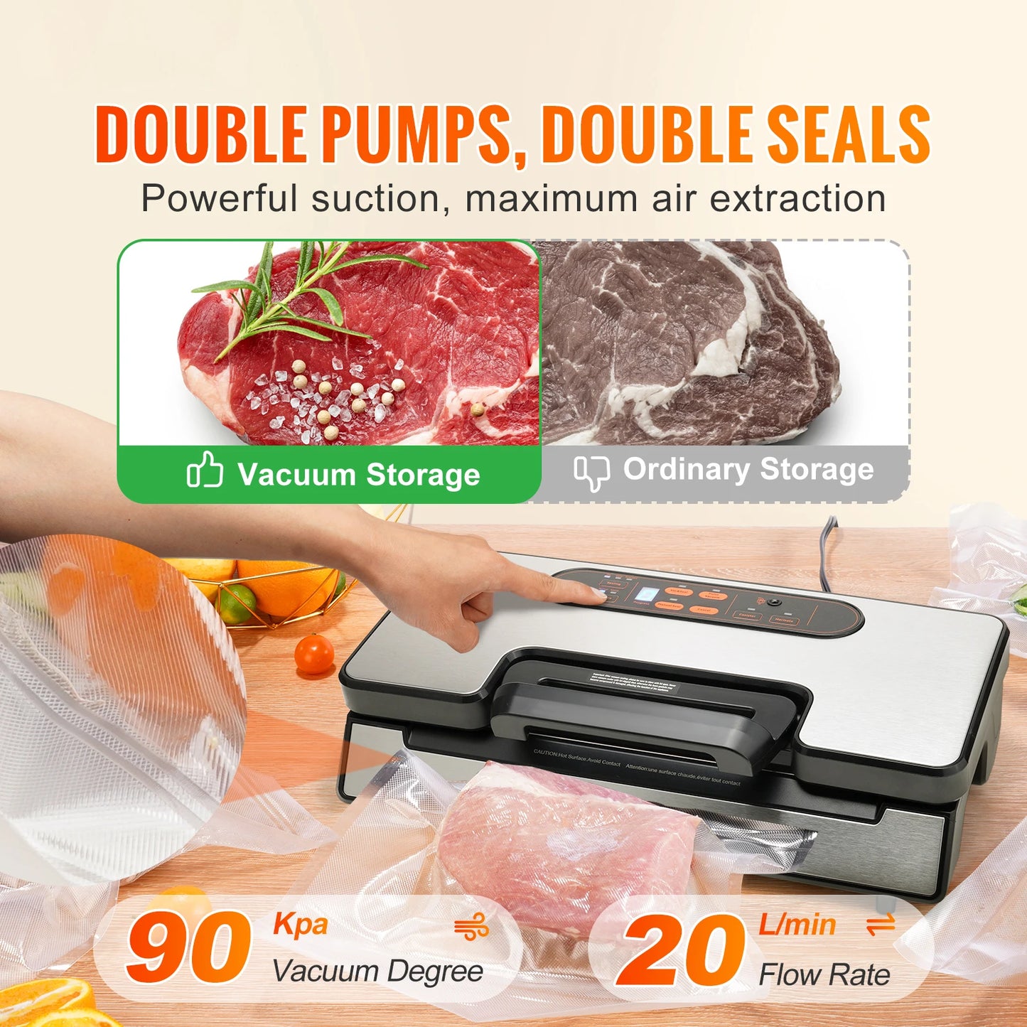 SucceBuy 90Kpa 130W Vacuum Sealer Food Packaging Machine with Free 10pcs Vacuum bags for Household Kitchen Vacuum Food Sealing