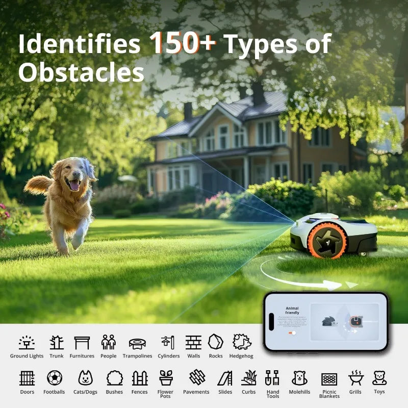i105N Robot Lawn Mower Perimeter Wire Free 1/8 Acre RTK+Vision Robotic Lawnmower, AI-Assisted Mapping, Virtual Bo