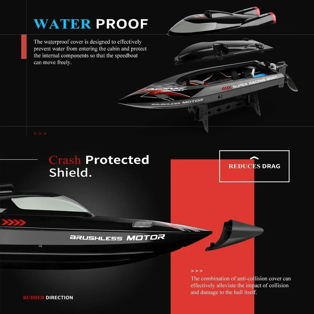 WLtoys WL916 RC Boat 2.4Ghz 55KM/H Brushless High Speed Racing Ship Remote Control Speedboat Toys For Adults with 2 Batteries