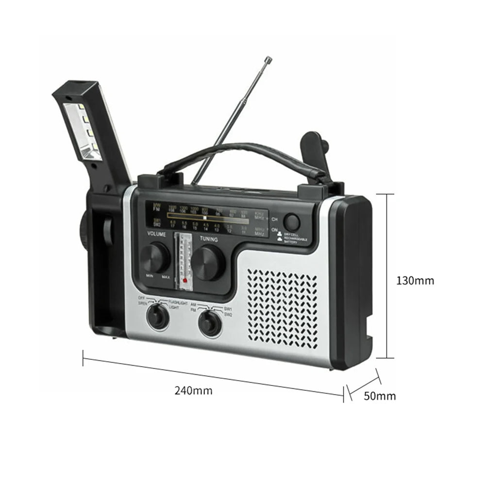 Solar Hand Crank Radio Receiver Mini Portable AM/FM Weather Radio with Multifunctional Flashlight Emergency Power Supply