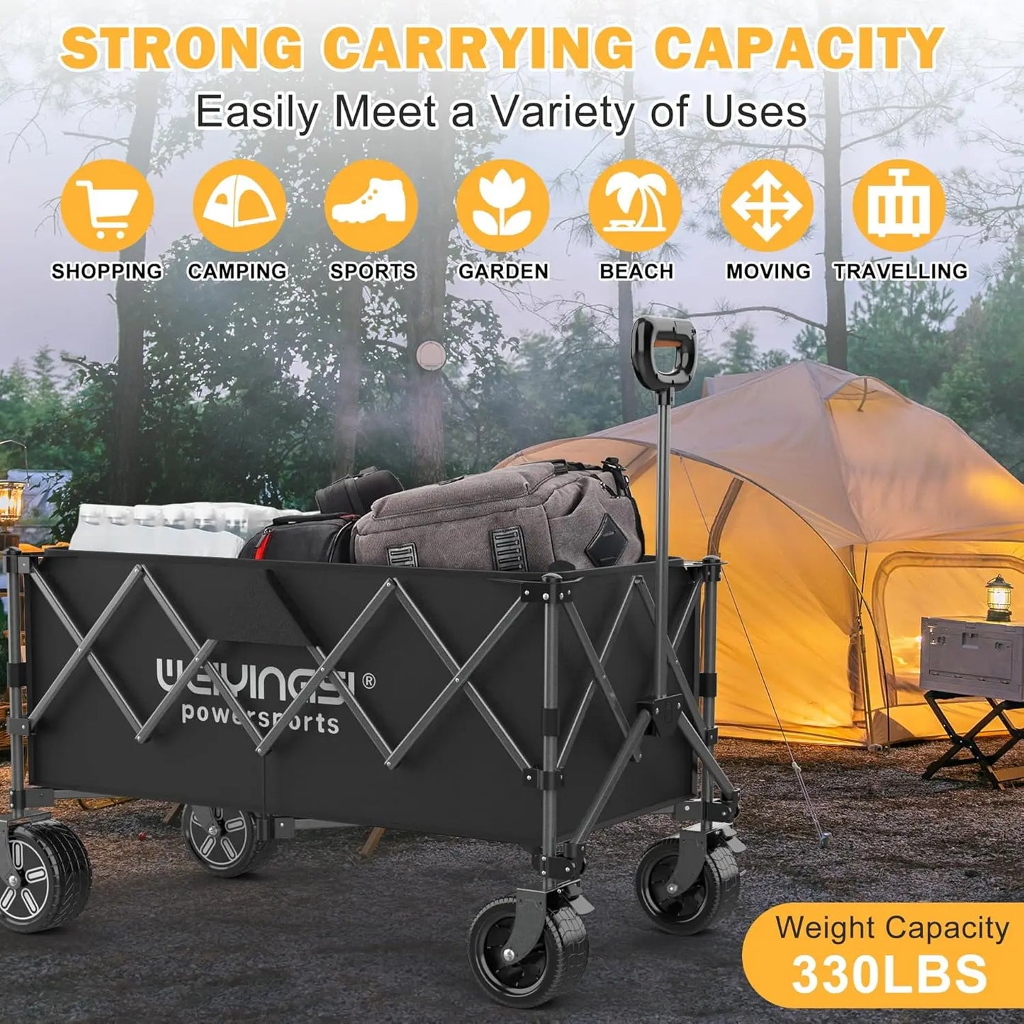 Electric Collapsible Wagon - Heavy Duty Utility Cart with Wheels - All Terrain Electric Wagon Cart Foldable - 6 Miles of Long Ba