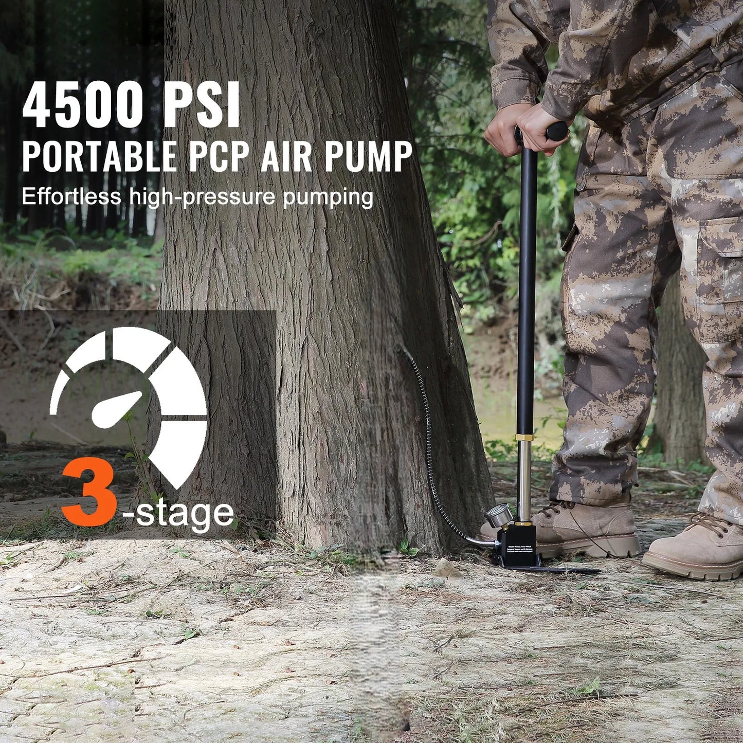 SucceBuy 3 Stage PCP Pump 30MPa 4500PSI Pressure Gauge Air Hand Stirrup Pump for Car Bicycle Tire Scuba Tank Paintball Filling