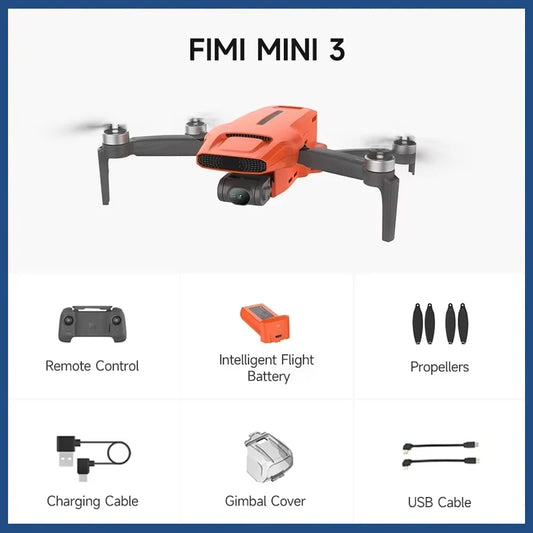 FIMI Mini 3 4K GPS drone with 3-Axis Gimbal 249g 4K/60FPS 48MP 9KM Transmission 64-Min Flight Time Super Night Video Auto Return