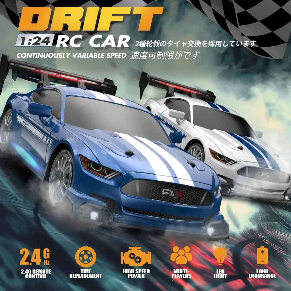 RC Drifting Car 1:24 4WD 30km/H High Speed LED Lights Gyro 2.4Ghz Remote Control with PVC Shell Electric Toys for Boys Kids Gift