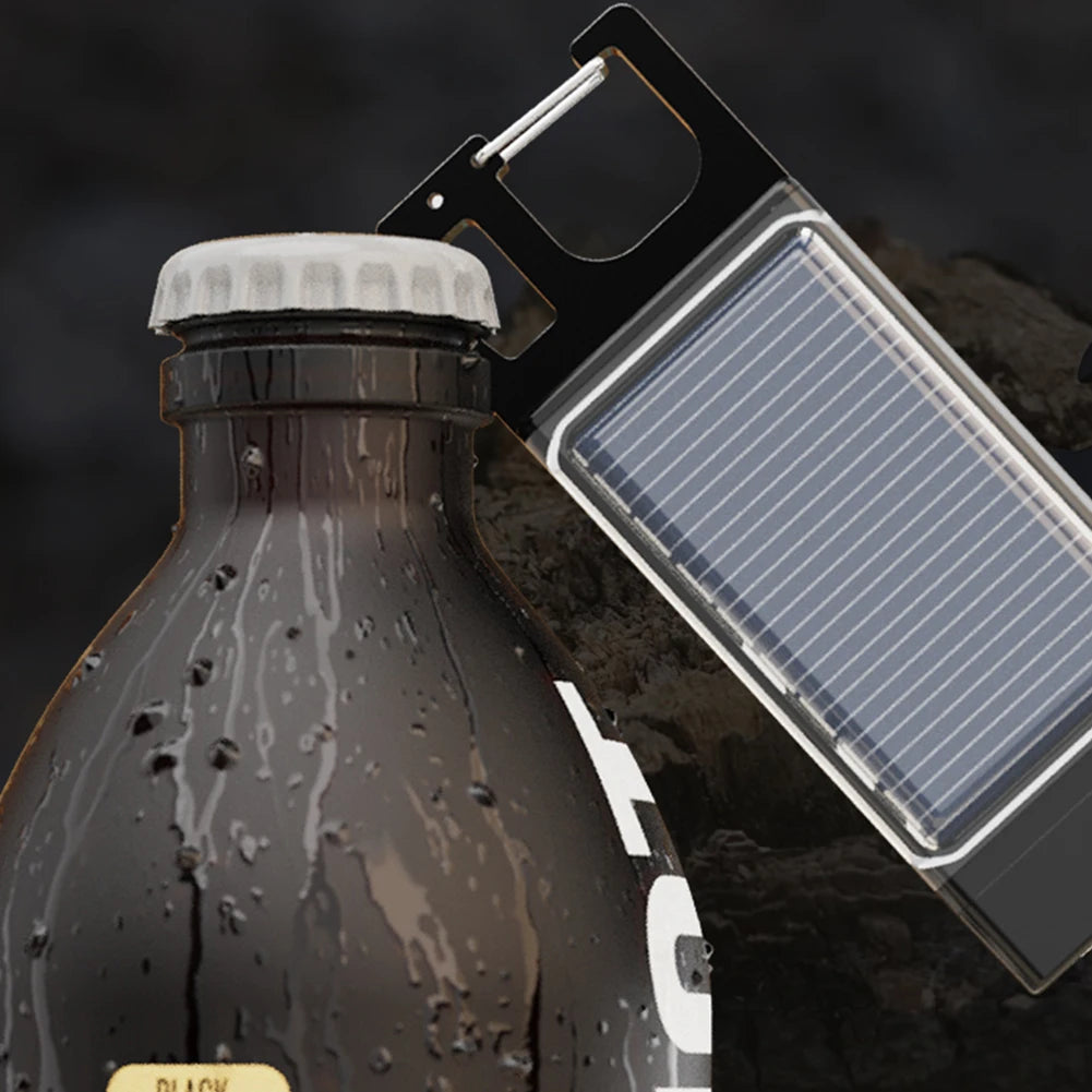 Solar Type-C USB Rechargeable LED COB Mini Pocket Flashlight 500LM 500mAh IPX4 Waterproof Bottle Opener Camping Hiking Lighting